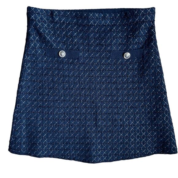 Zara Women's Skirt Knit with Metallic Thread & Gold Buttons Large - Picture 1 of 4